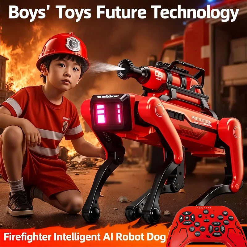 Perro Robot Bombero Inteligente con IA - Mascota Electrónica - Interacción por Voz - Control Remoto - Juguete para Niños