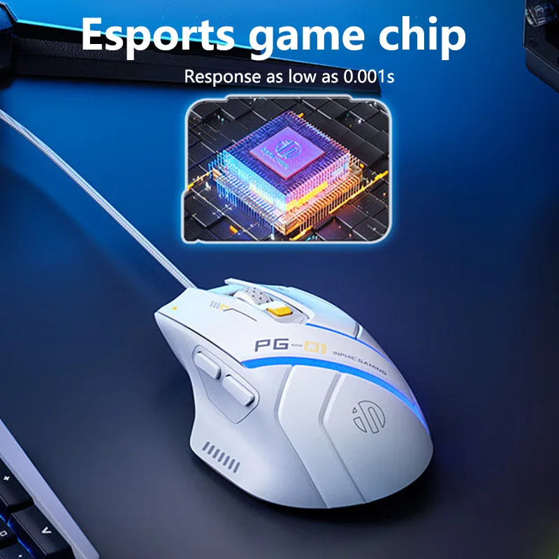 Mouse gaming Inphic PG1 con cable – iluminación RGB y diseño ergonómico