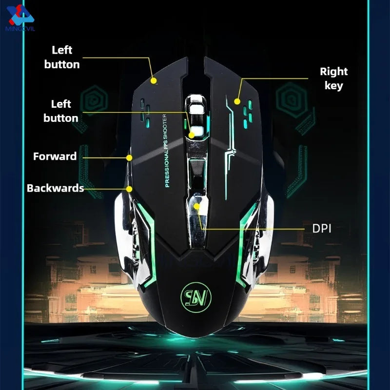 Mouse gaming inalámbrico recargable – Bluetooth y USB con retroiluminación