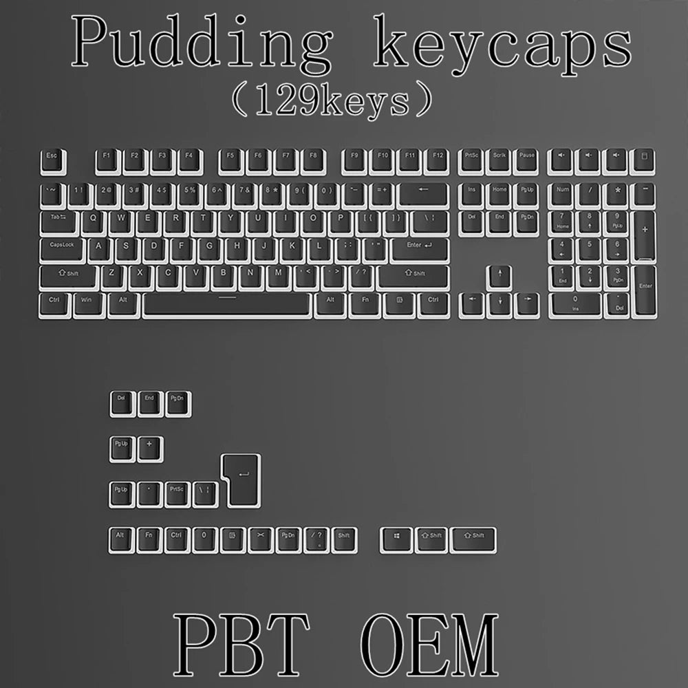 Set de keycaps PBT OEM – 129 teclas transparentes estilo pudding para teclado mecánico
