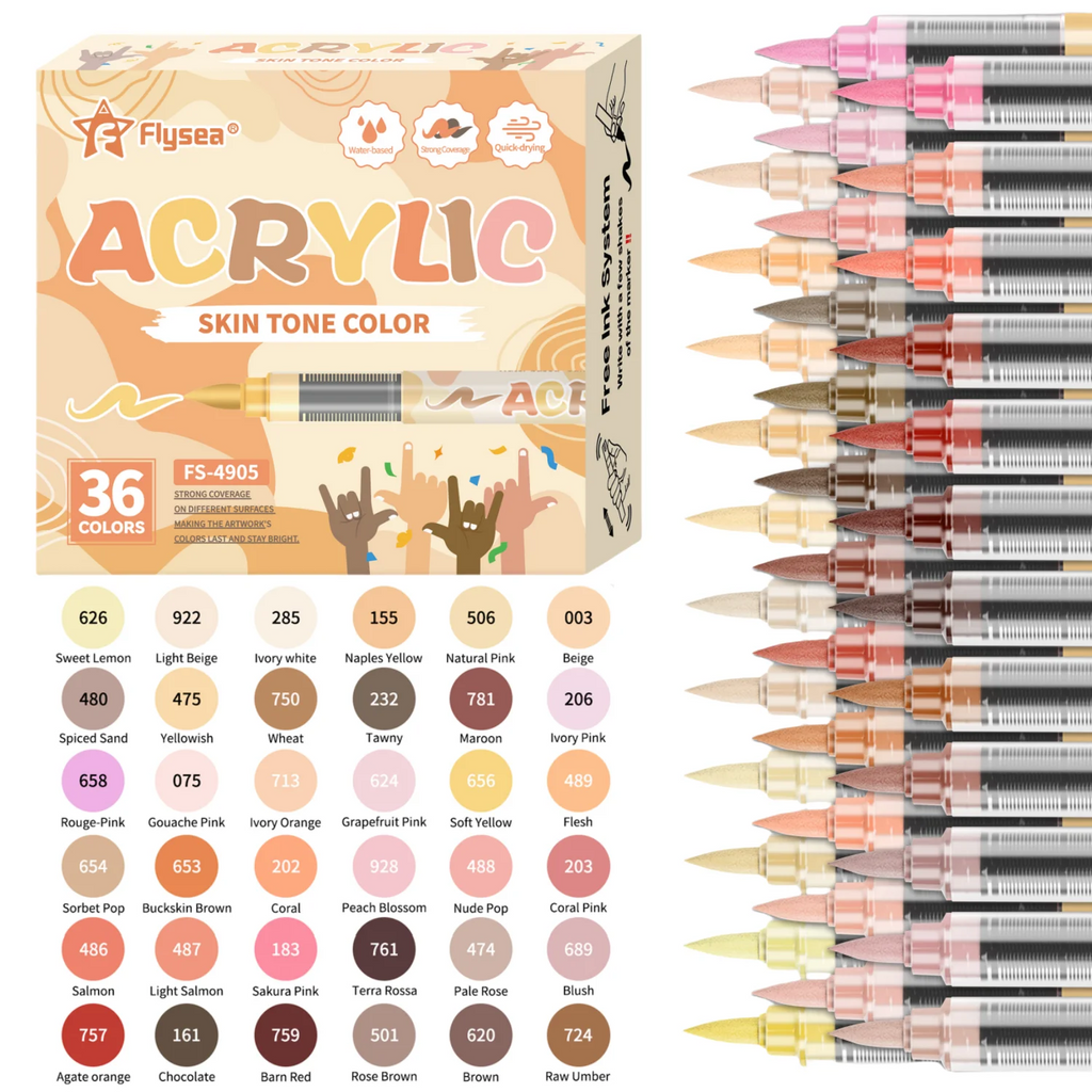 Set marcadores acrílicos tonos piel – punta suave y pintura rápida impermeable