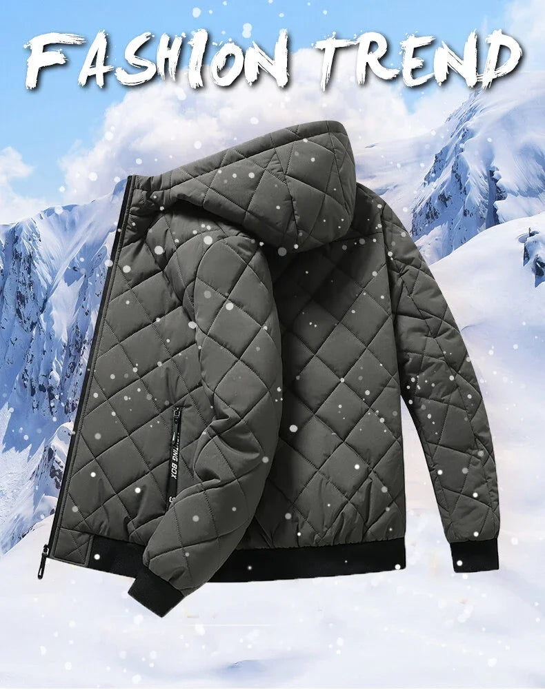 Campera acolchada hombre con capucha – texturizada en rombos, casual y talles grandes