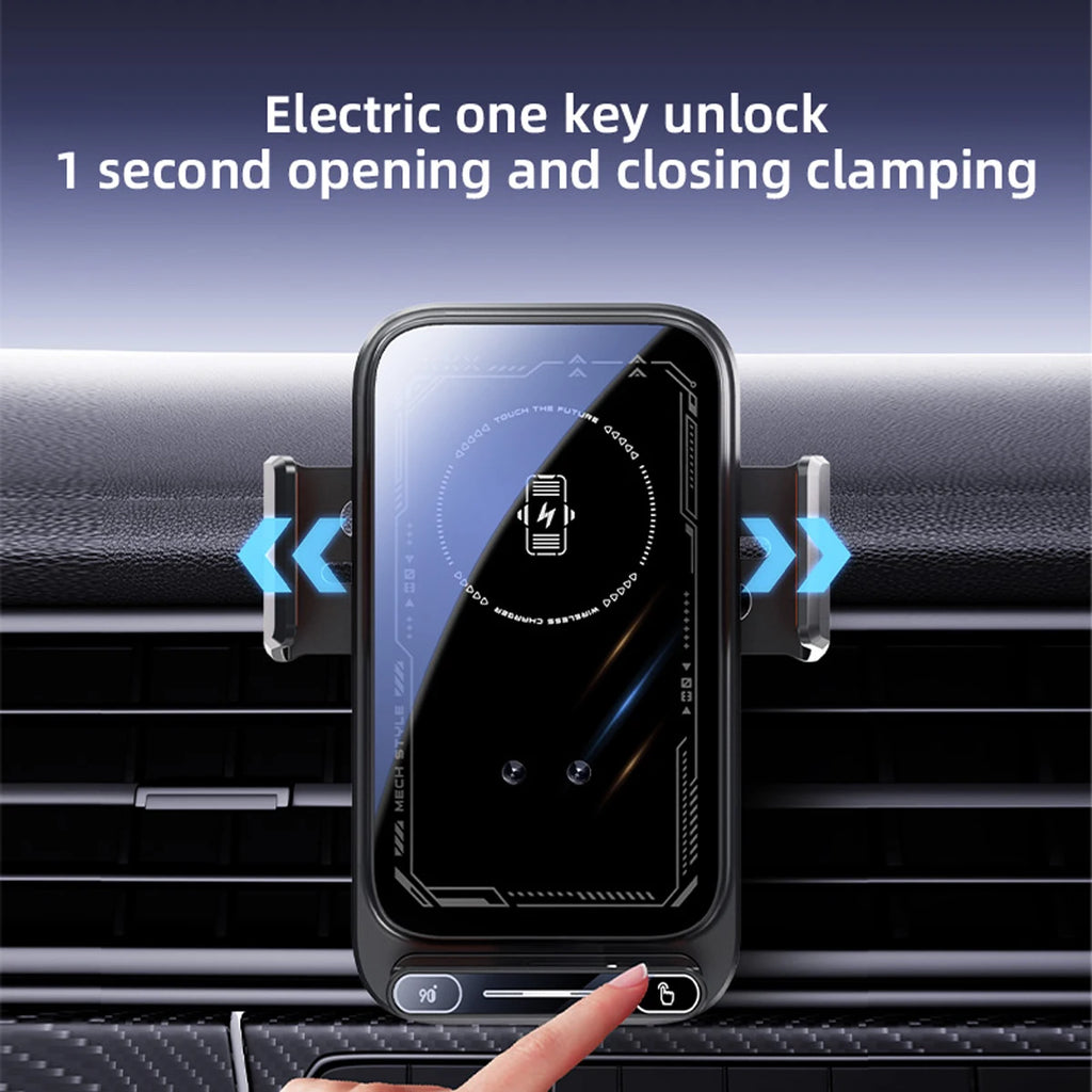 Cargador y soporte para auto – inalámbrico 15W y con cable, rotación y sensor automático