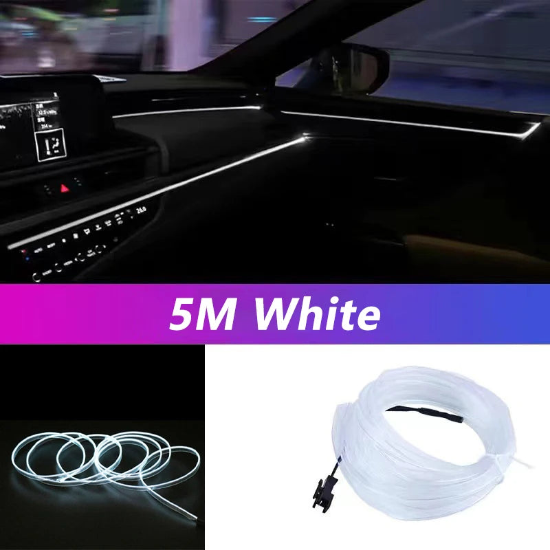 Tira LED interior para auto 5M – luz ambiental flexible y neón USB para decoración