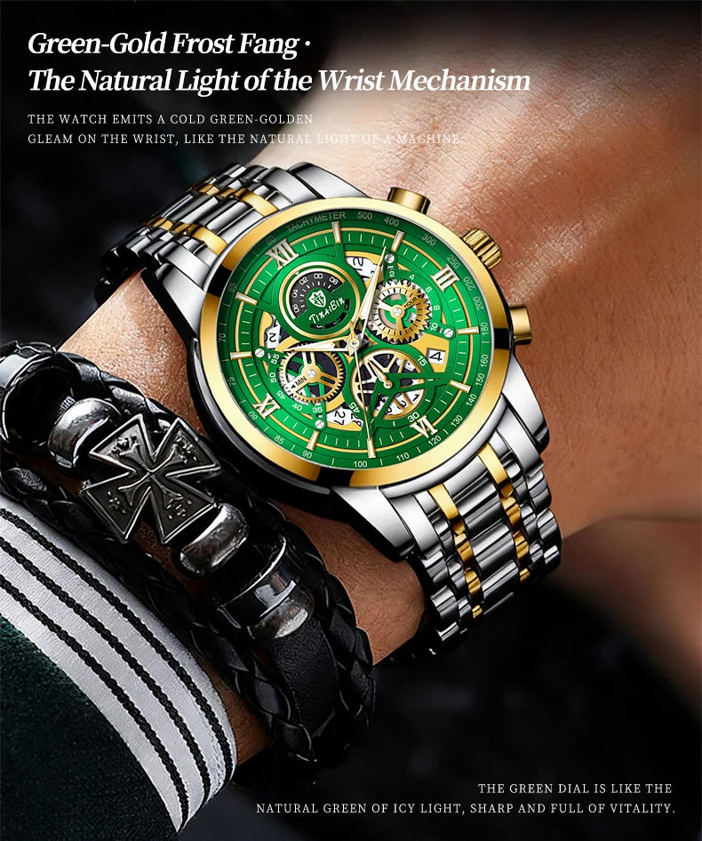 Reloj de lujo verde TINABIN – elegante, resistente al agua y para negocios