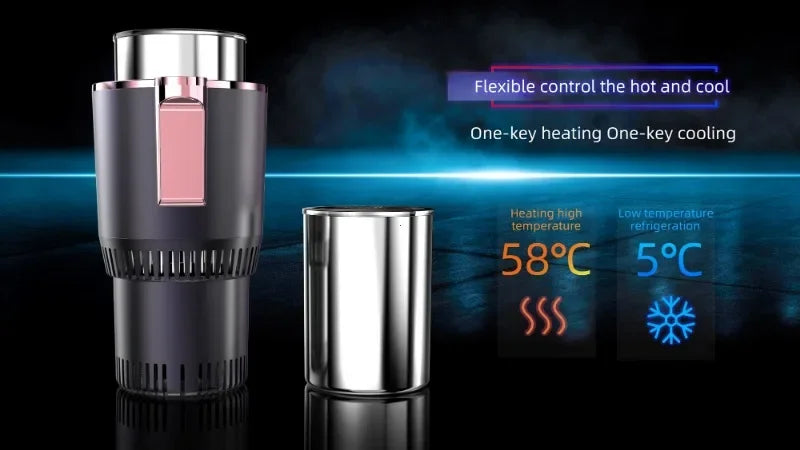 Portavasos Inteligente para Auto 2 en 1 - Enfriamiento y Calentamiento - Refrigeración Rápida - Frío y Caliente - Mini Pantalla Táctil - Para Bebidas, Tazas y Latas
