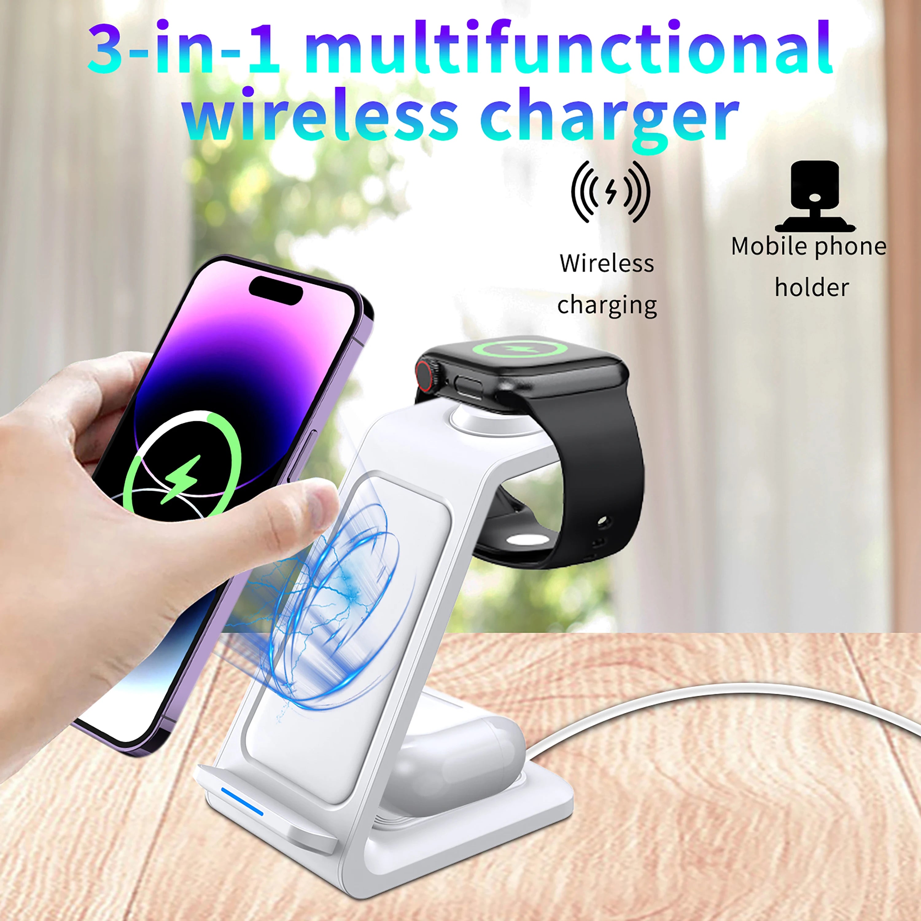 Estación de carga inalámbrica 3 en 1 – soporte para múltiples dispositivos iPhone 12 a 17 Pro Max