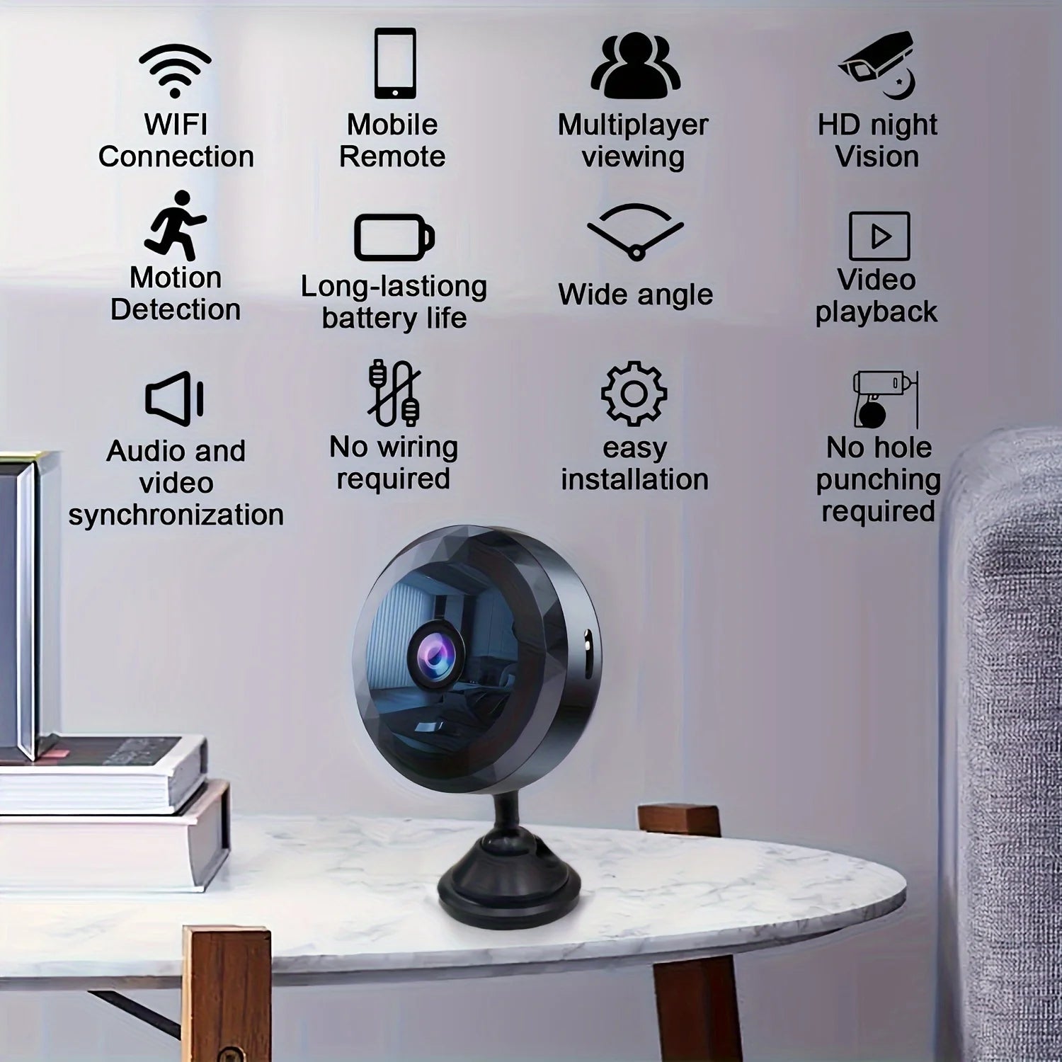 Mini cámara de seguridad WiFi inalámbrica – visión nocturna, detección de movimiento y batería recargable