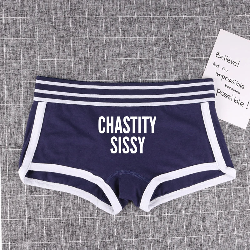 CHASTITY SISSY Underwear for Women Funny Female Boxer Shorts Cotton Boy Shorts Cute Girl Panties Breathable Womens Intimates
