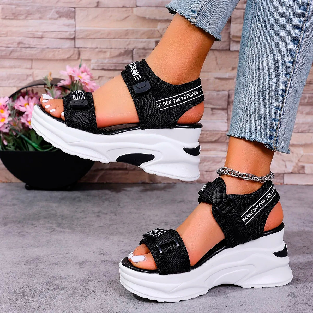 Sandalias mujer plataforma – cuñas cómodas con velcro para verano