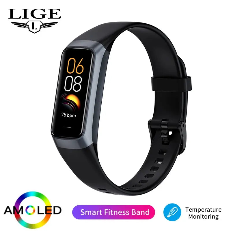 Smartwatch LIGE AMOLED – banda inteligente unisex con monitor de ritmo cardíaco y presión
