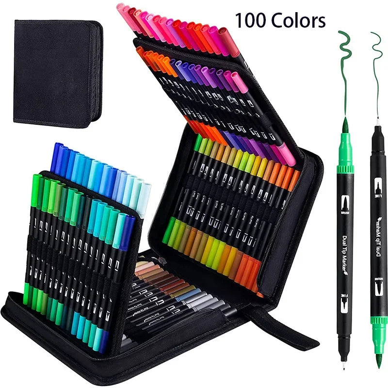 Set de marcadores acuarela – 12 a 120 colores, doble punta y fineliner