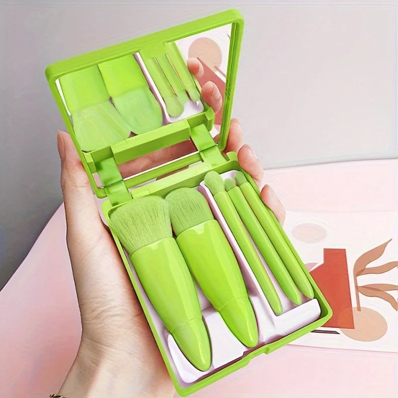 Set portátil de 5 pinceles de maquillaje con espejo – kit plegable de viaje