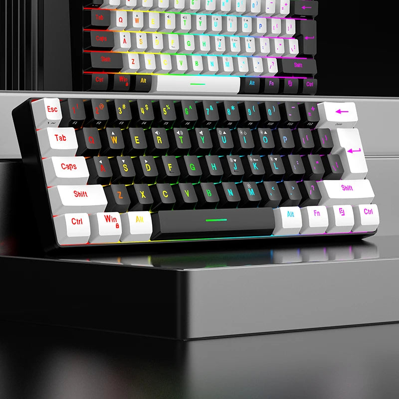 Teclado mecánico compacto 60% – 61 teclas, switches rojos y retroiluminación RGB