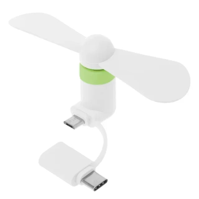 Mini Ventilador Portátil 2 en 1 Type-C y Micro USB, Enfriador de Mano para Celulares Android