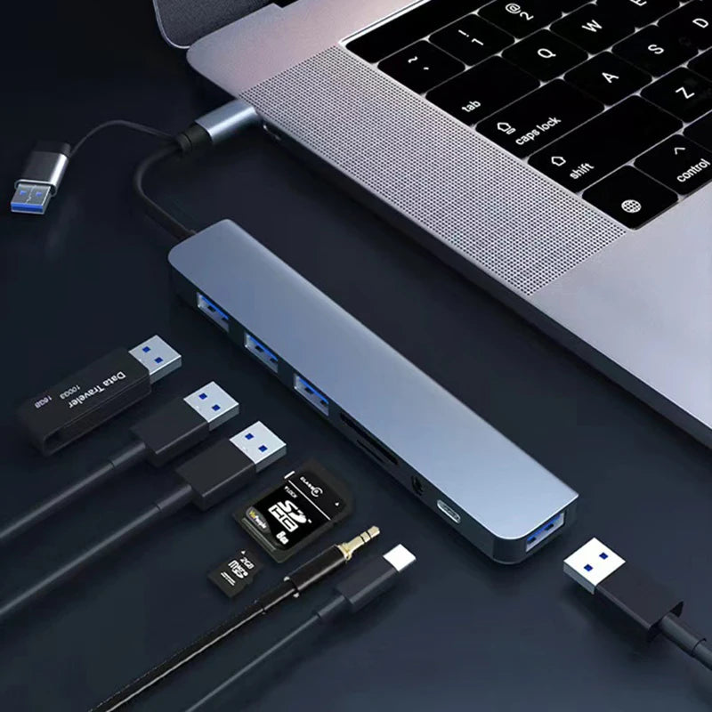 Adaptador Hub USB-C 8 en 1 para Laptop, Tablet y Celular