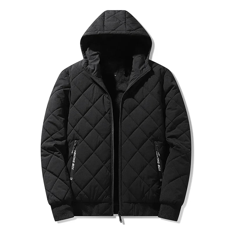 Campera acolchada hombre con capucha – texturizada en rombos, casual y talles grandes