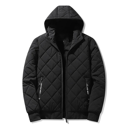 Campera acolchada hombre con capucha – texturizada en rombos, casual y talles grandes