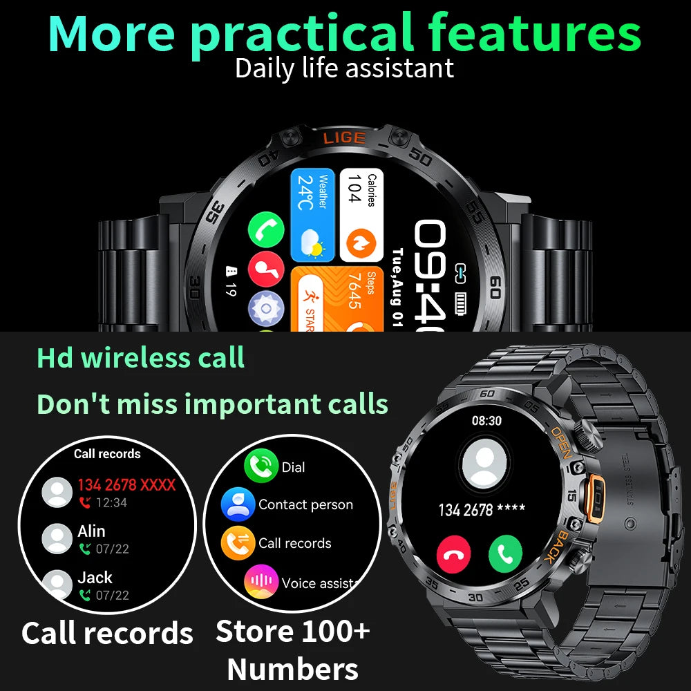 Smartwatch LIGE hombre – pantalla AMOLED HD 360*360, resistente al agua y linterna