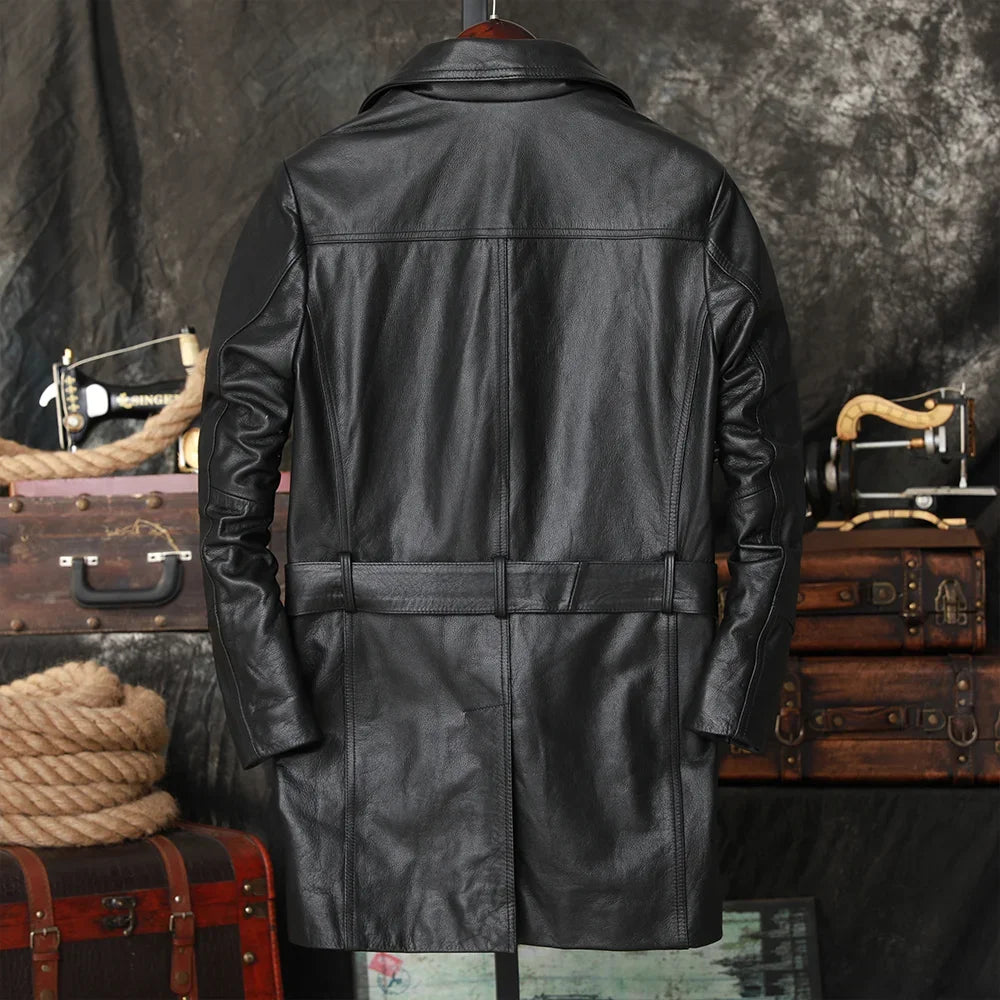 Campera de cuero natural para hombre – estilo casual, doble botonadura y solapa