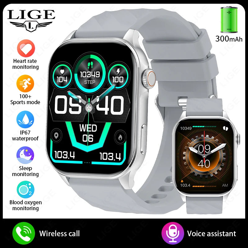 Smartwatch LIGE mujer – pantalla HD 2.01", monitor de salud y resistente al agua