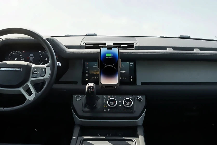 Cargador y soporte para auto – inalámbrico 15W y con cable, rotación y sensor automático