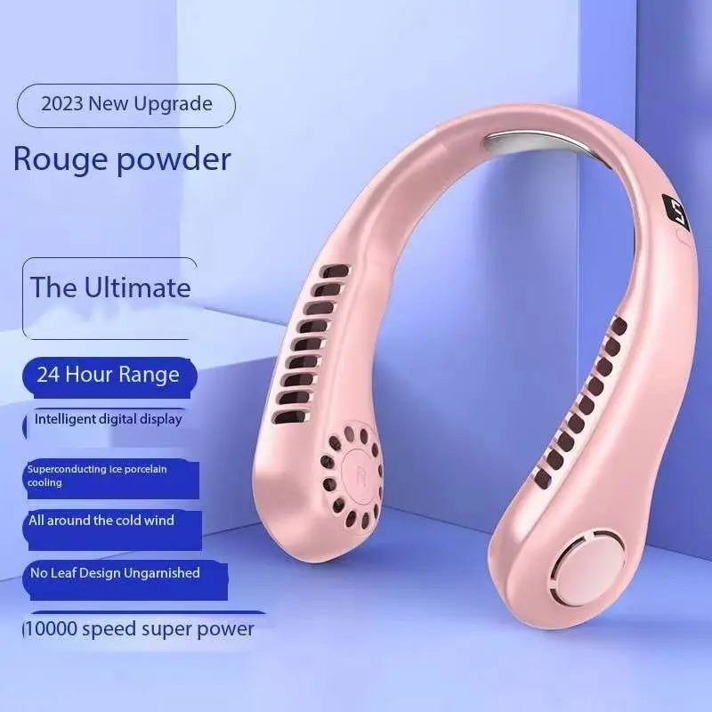 Ventilador Portátil de Cuello Sin Aspas - Pantalla LED Digital con Luces RGB y Enfriamiento Cerámico