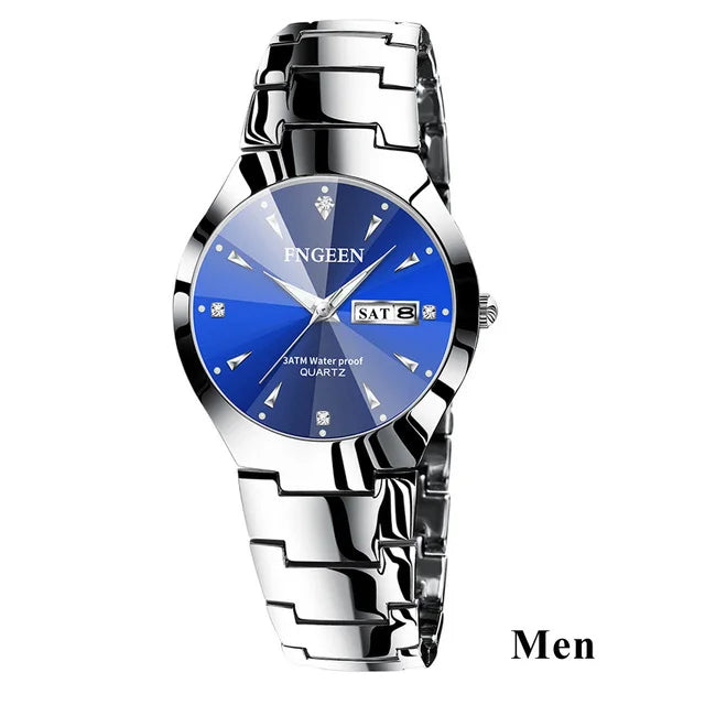 Set de relojes FNGEEN 5808 para parejas – cuarzo, lujo y resistente al agua
