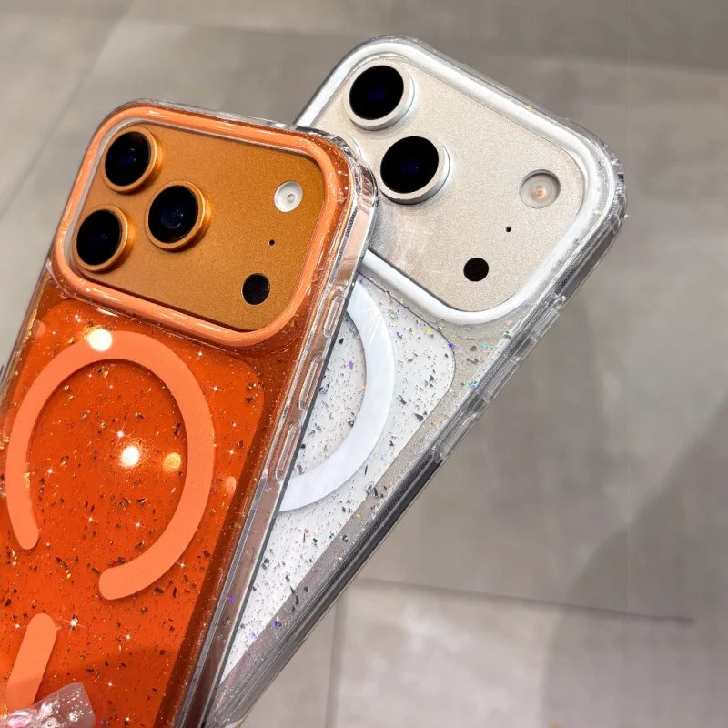 Funda con purpurina y carga inalámbrica magnética – compatible con MagSafe para iPhone