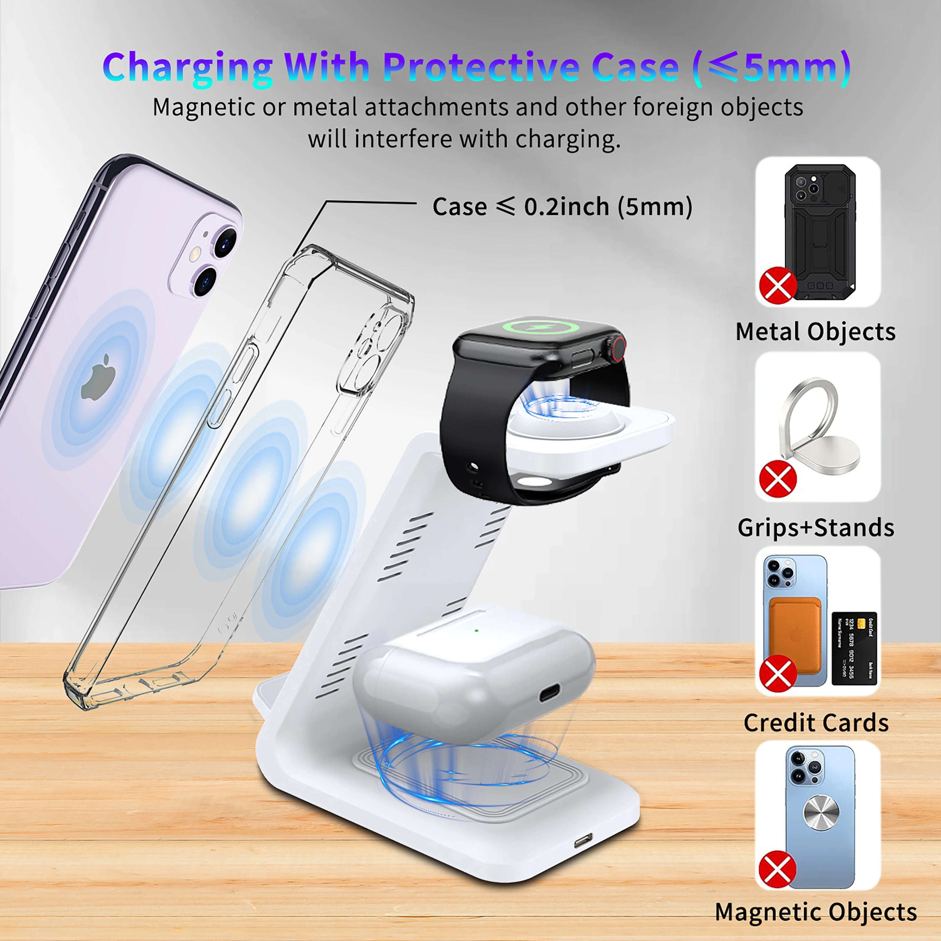 Estación de carga inalámbrica 3 en 1 – soporte para múltiples dispositivos iPhone 12 a 17 Pro Max