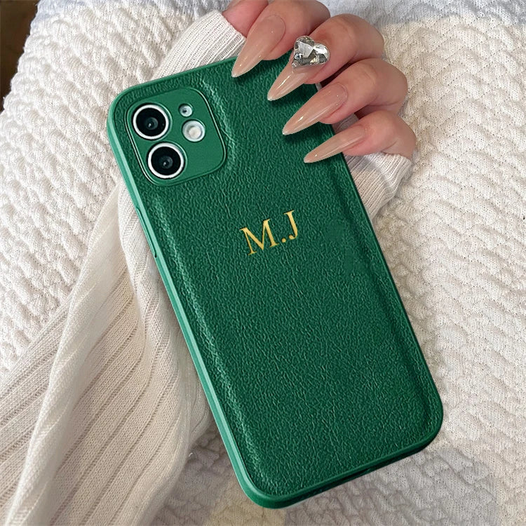 Funda personalizada para iPhone – cuero con nombre e iniciales para modelos 11 a 17