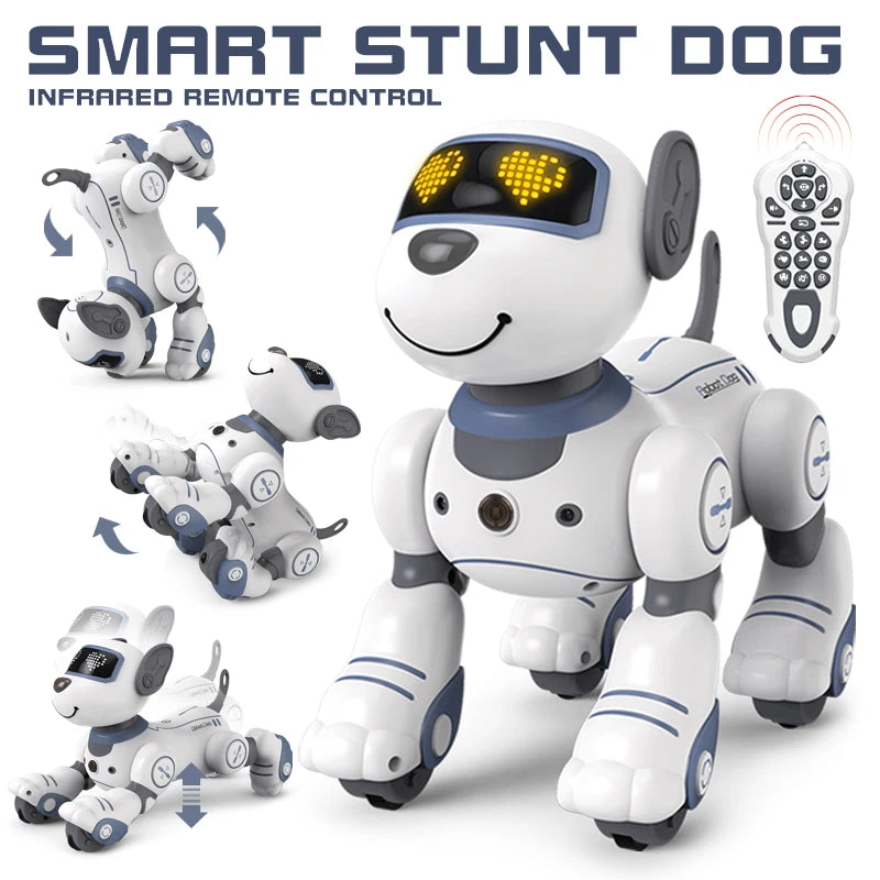 Perro Robot Inteligente con Control Remoto - Acrobacias Electrónicas - Comandos de Voz - Programable - Sensor Táctil - Música y Canciones - Juguete para Niños