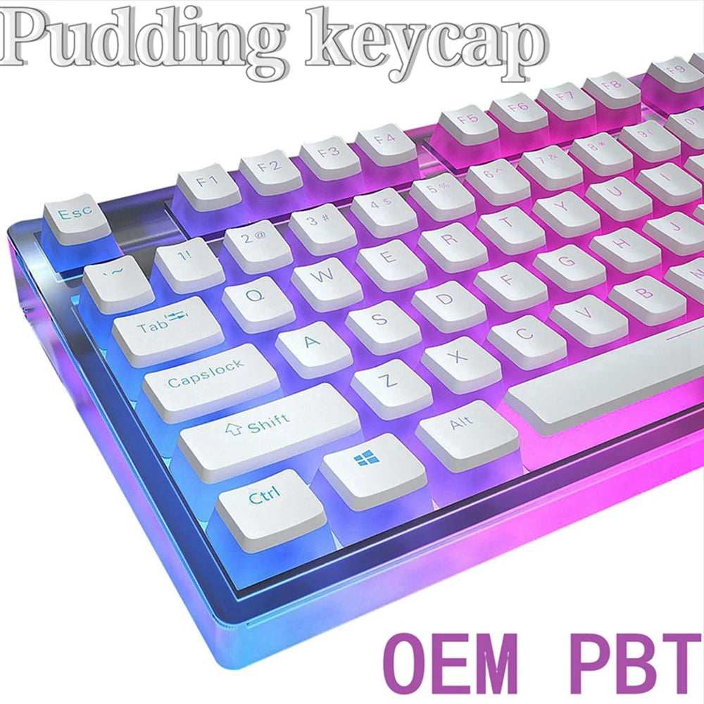 Set de keycaps PBT OEM – 129 teclas transparentes estilo pudding para teclado mecánico