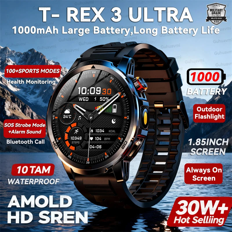 Smartwatch militar T-Rex 3 – pantalla AMOLED 466x466, batería 1000mAh y linterna