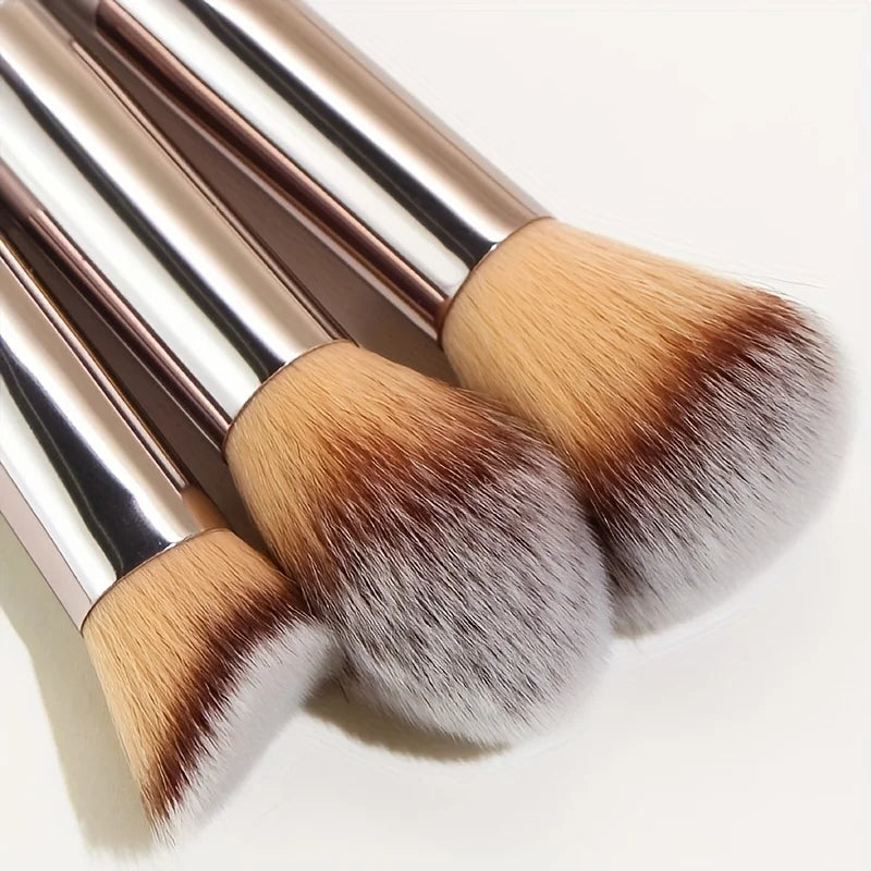 Set de 10 pinceles de maquillaje champagne dorado – profesional para rostro y ojos