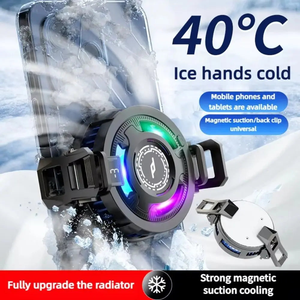 Enfriador Magnético ABS para Teléfono - Pantalla Digital Desmontable - Tipo Clip Trasero - 3 Velocidades - RGB - Ventilador Semiconductor