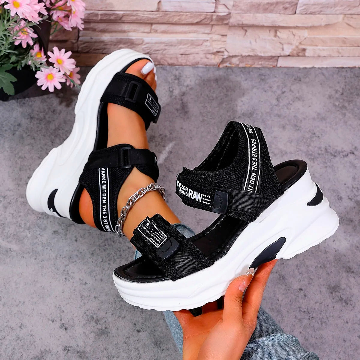 Sandalias mujer plataforma – cuñas cómodas con velcro para verano