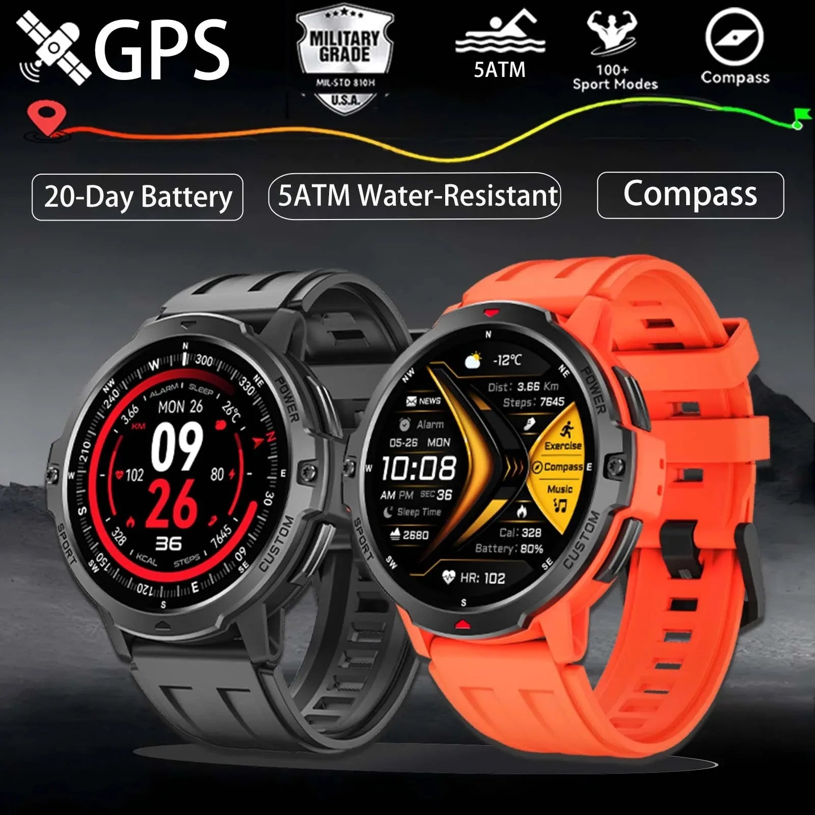 Smartwatch GPS 1.46'' – pantalla AMOLED, brújula, altímetro y batería 580mAh
