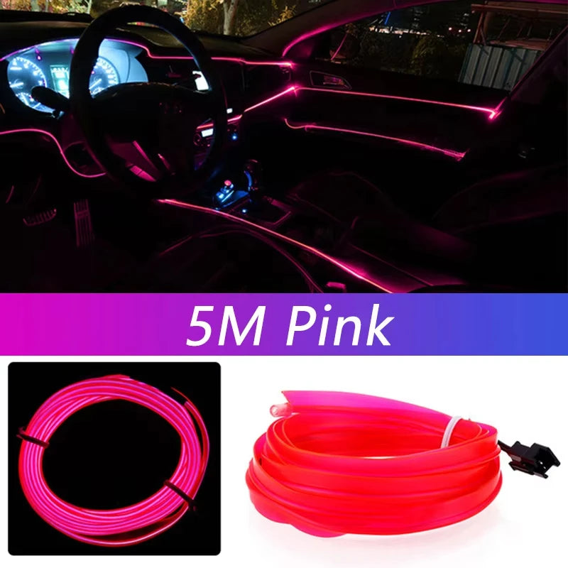 Tira LED interior para auto 5M – luz ambiental flexible y neón USB para decoración