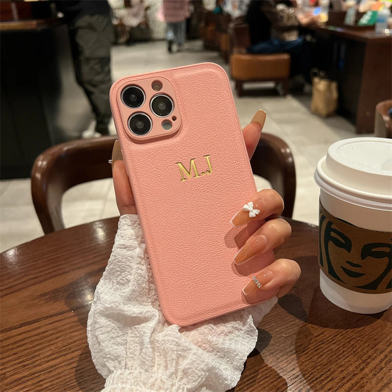Funda personalizada para iPhone – cuero con nombre e iniciales para modelos 11 a 17