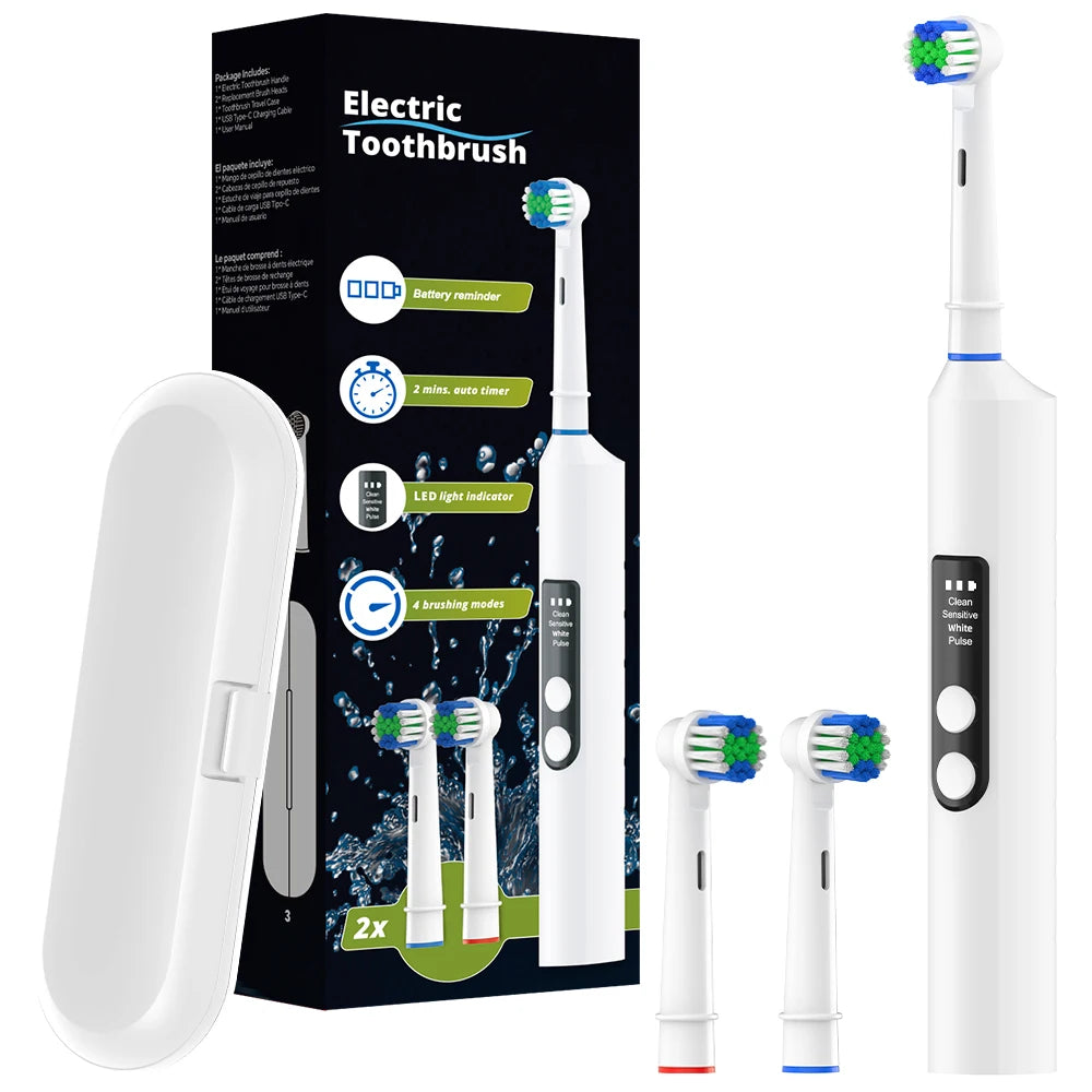 Cepillo eléctrico inteligente – 4 modos, recargable USB y compatible con cabezales Oral B
