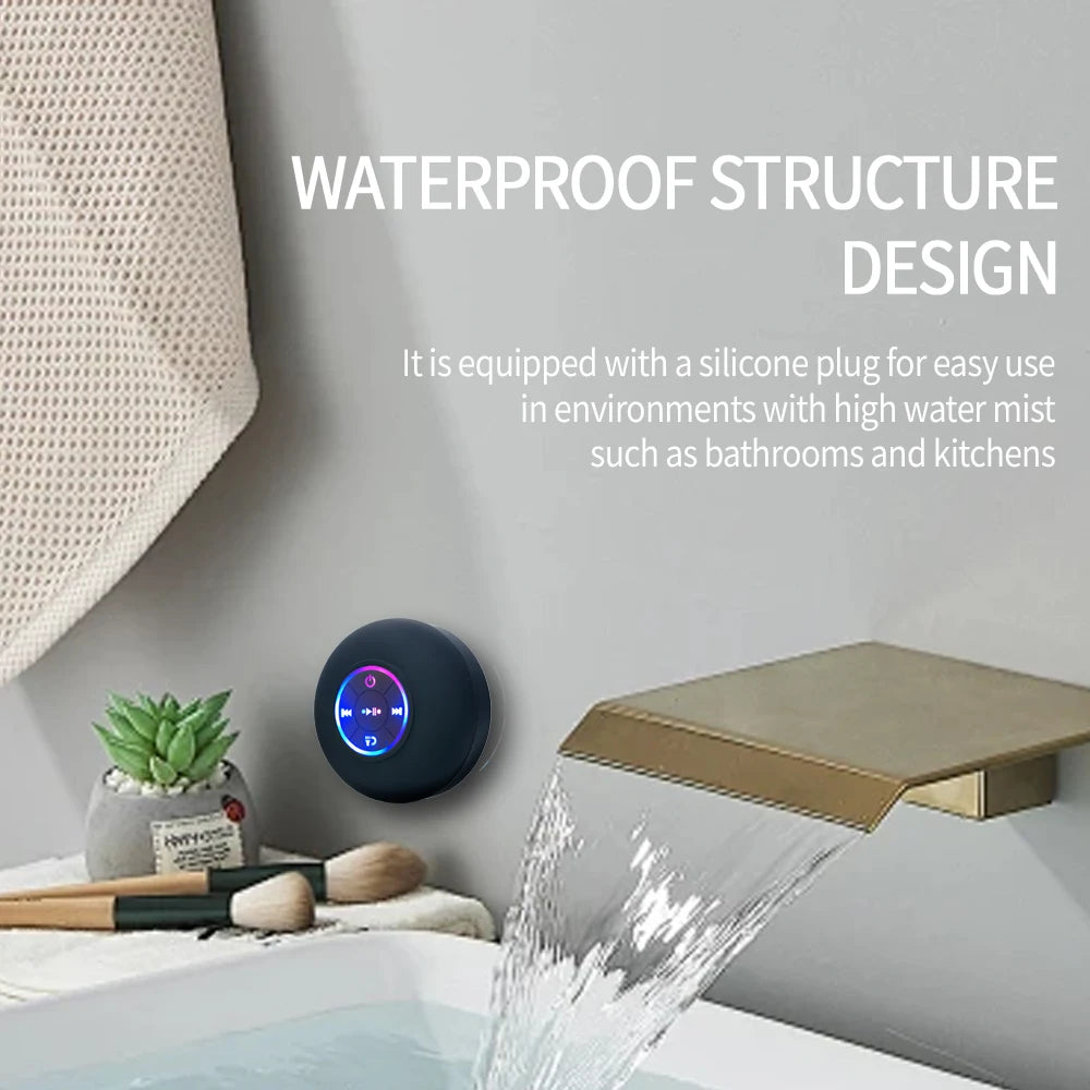 Parlante Bluetooth Portátil Impermeable con Ventosa y Luz LED