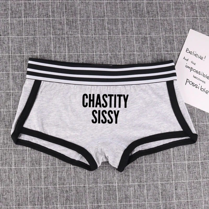 CHASTITY SISSY Underwear for Women Funny Female Boxer Shorts Cotton Boy Shorts Cute Girl Panties Breathable Womens Intimates