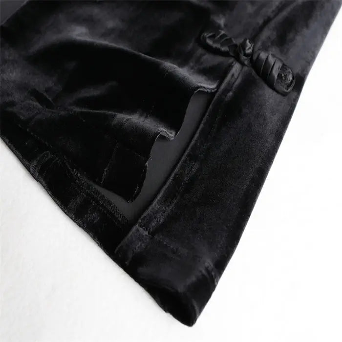 Chaleco blazer mujer – terciopelo negro, sin mangas y estilo retro