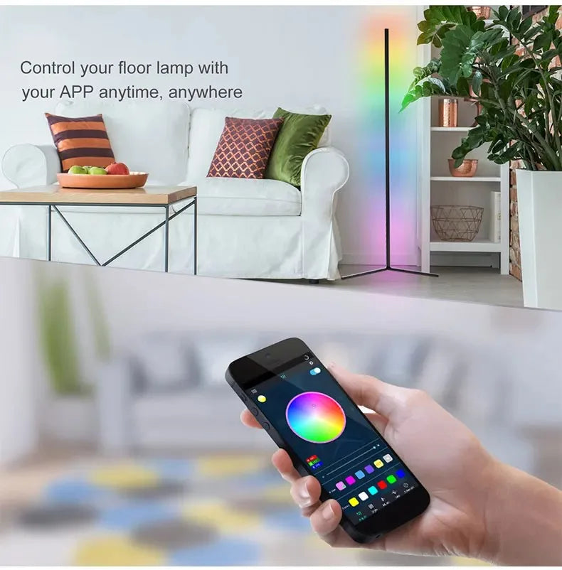 Lámpara de pie Tuya RGB – 160cm, control remoto y ambiente moderno