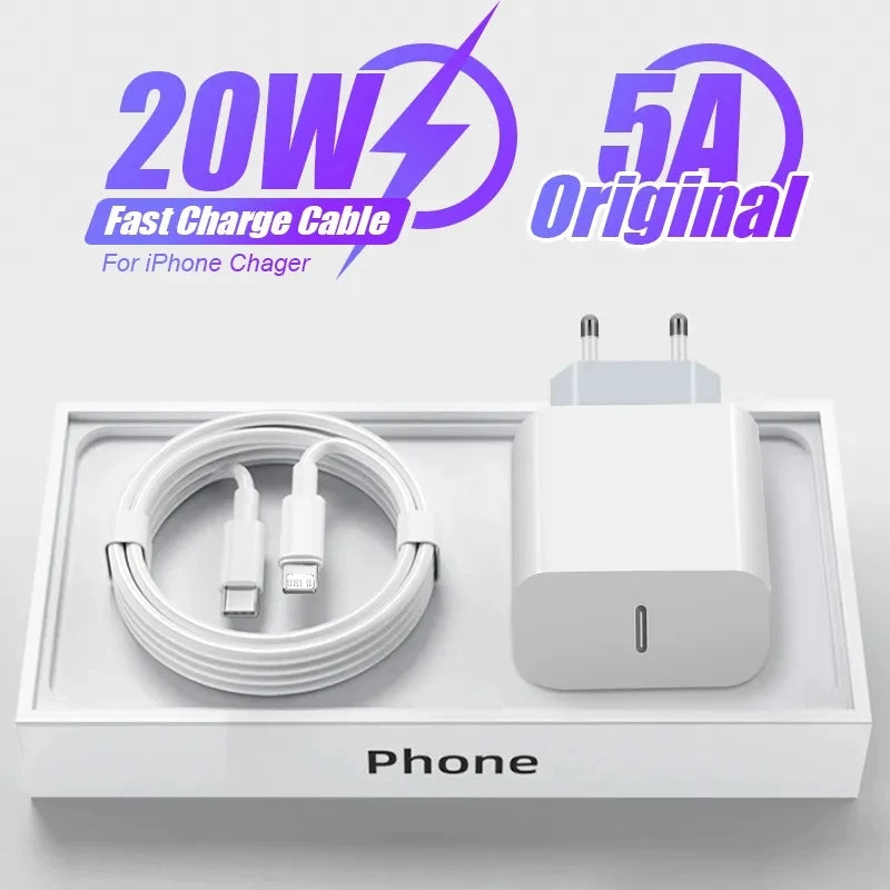 Cargador PD 20W – USB-C rápido para iPhone 13 a 15 Pro Max y modelos Mini