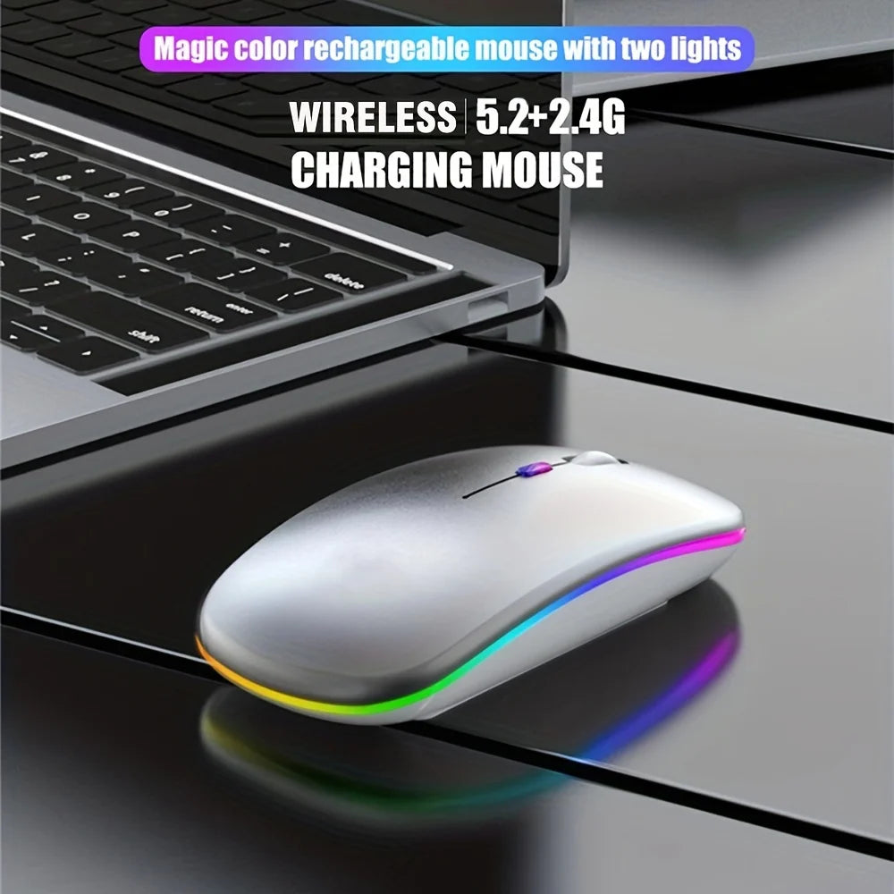 Mouse inalámbrico Bluetooth y 2.4GHz – recargable, RGB y clic silencioso
