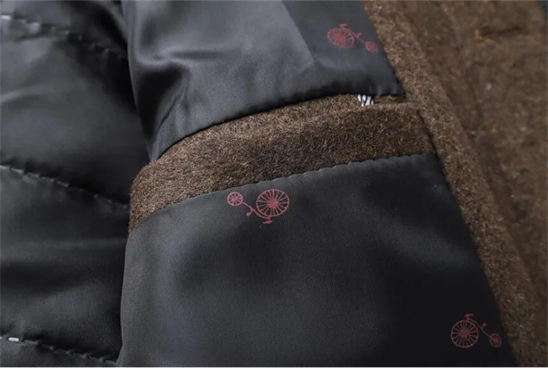 Cortaviento largo hombre invierno – abrigo de lana gruesa con cuello alto y chaleco