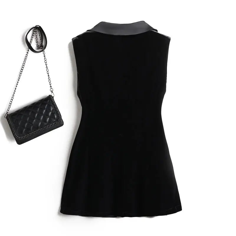 Chaleco blazer mujer – terciopelo negro, sin mangas y estilo retro