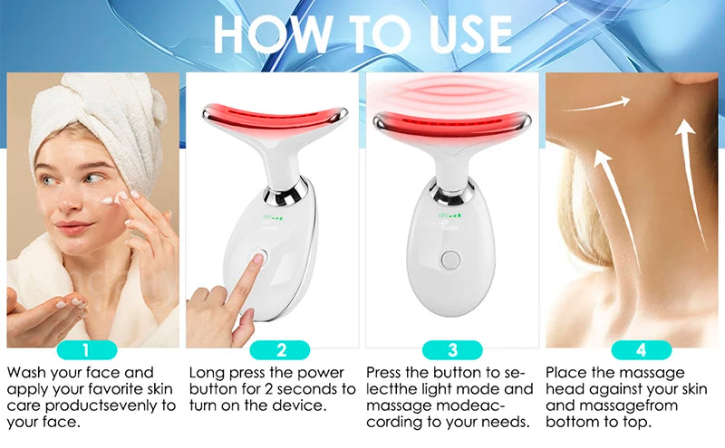Dispositivo de belleza facial – masajeador para lifting y cuidado del cuello con 7 colores